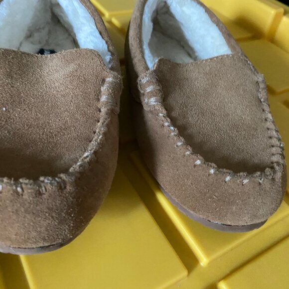Girls Lands'End Brown Suede Leathers Slippers Moccasins Loafers Slip On … - Picture 2 of 5